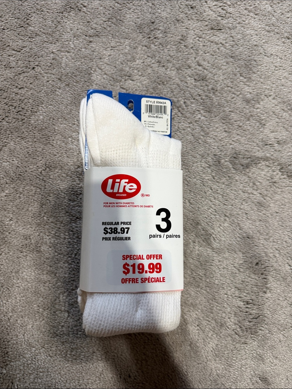Men's Diabetic Crew Socks - White (3 Pack)